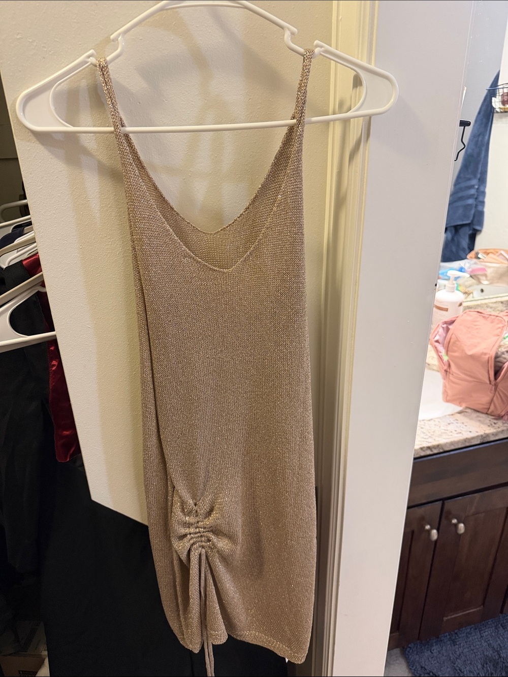 Cupshe Metallic Taupe Ruched Knit Dress